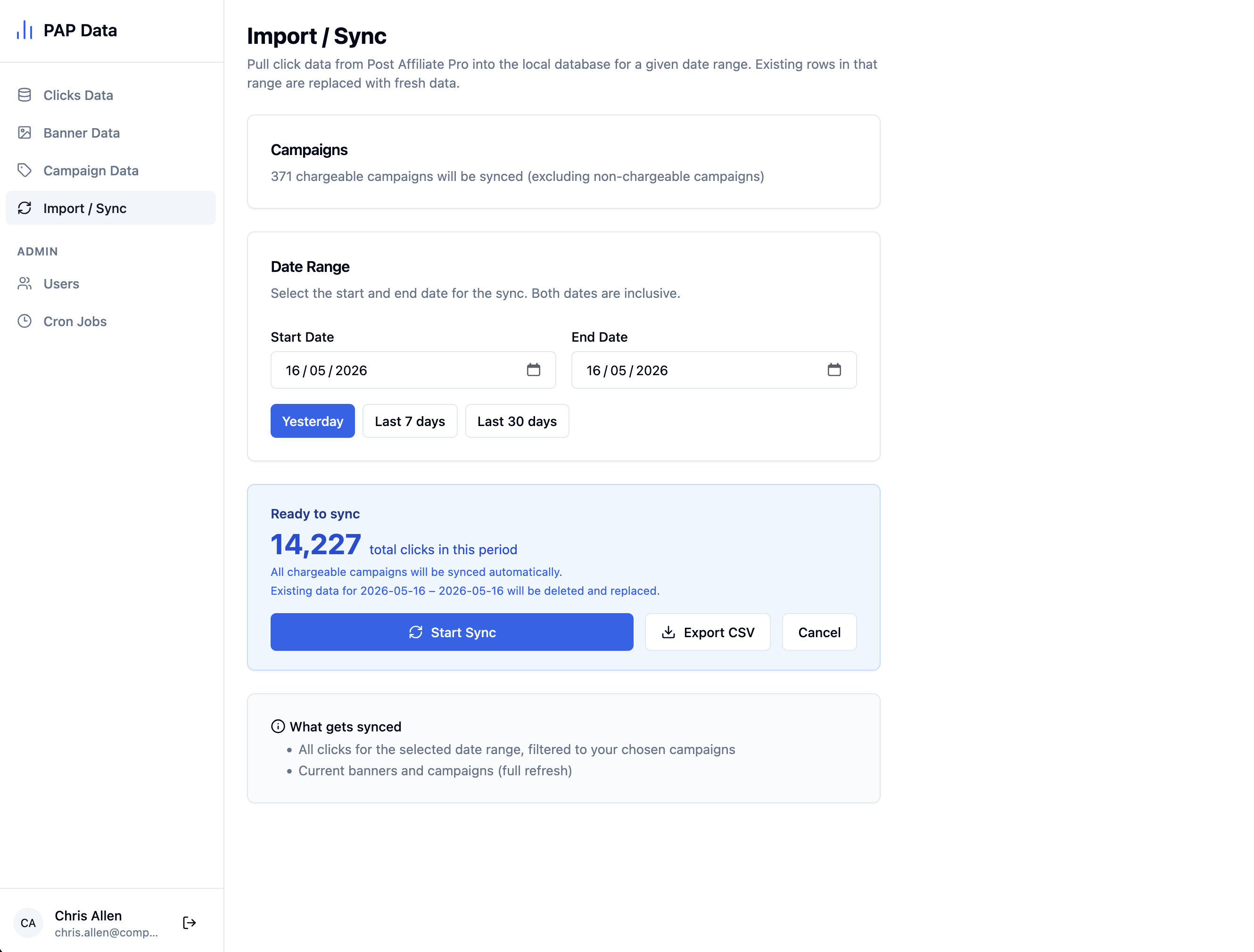 Clicks Importer screenshot