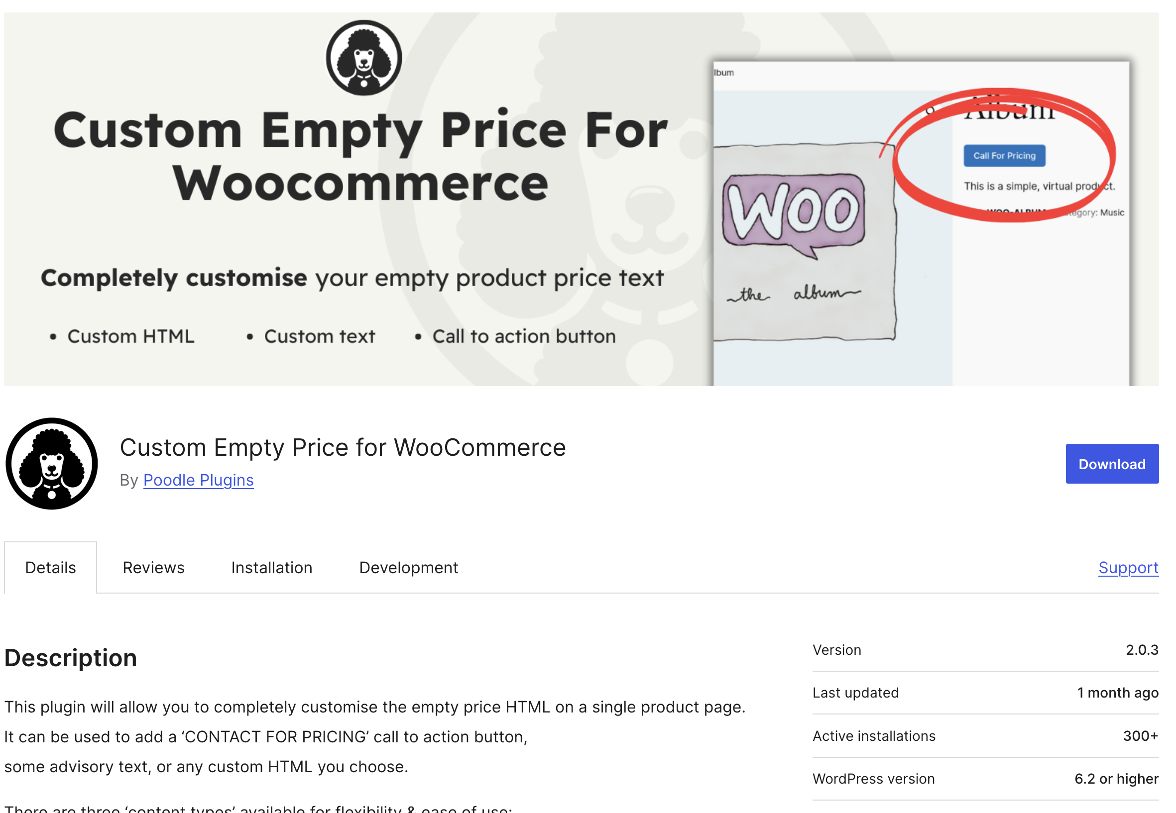 Custom Empty Price for WooCommerce screenshot