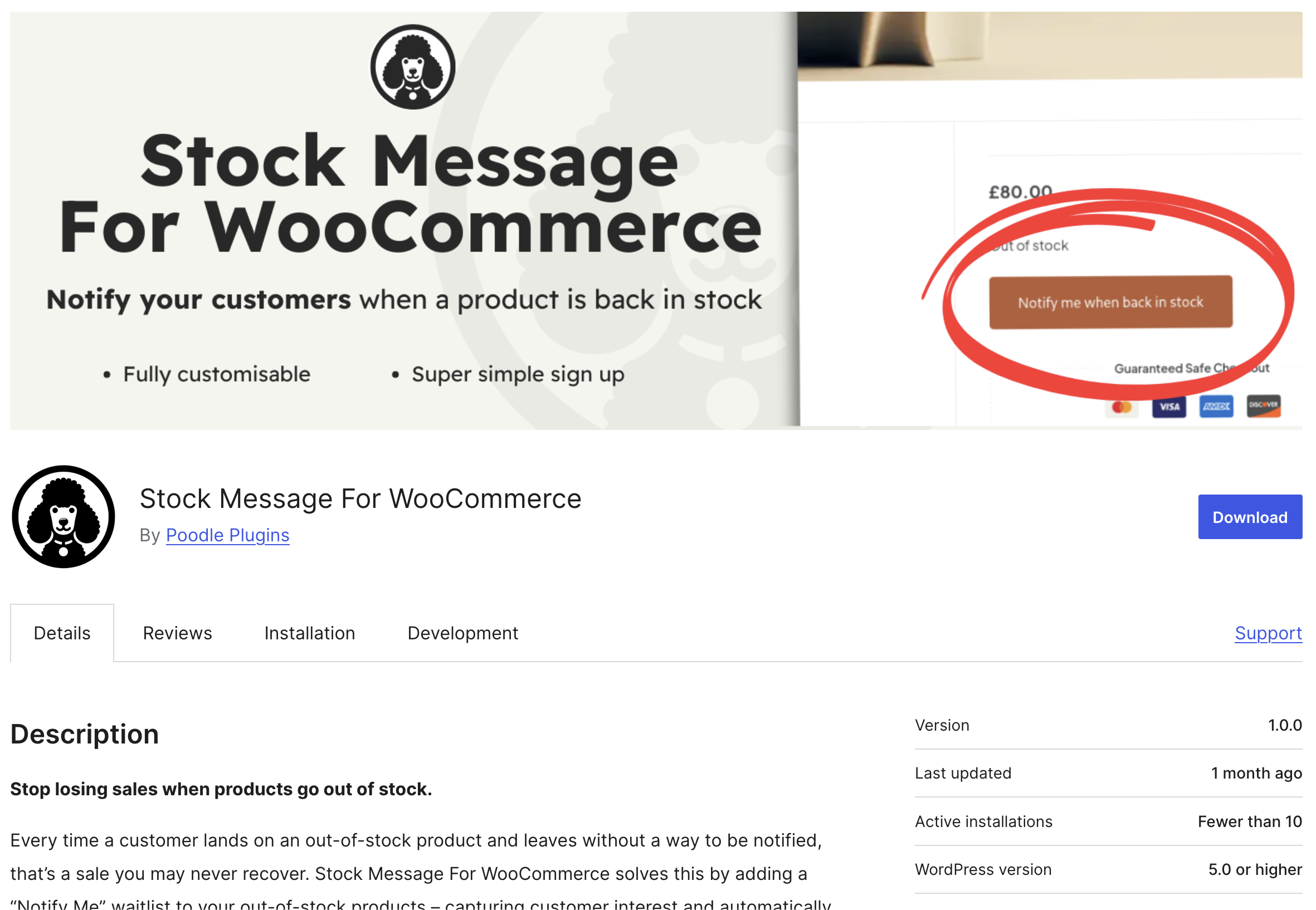 Stock Message For WooCommerce screenshot