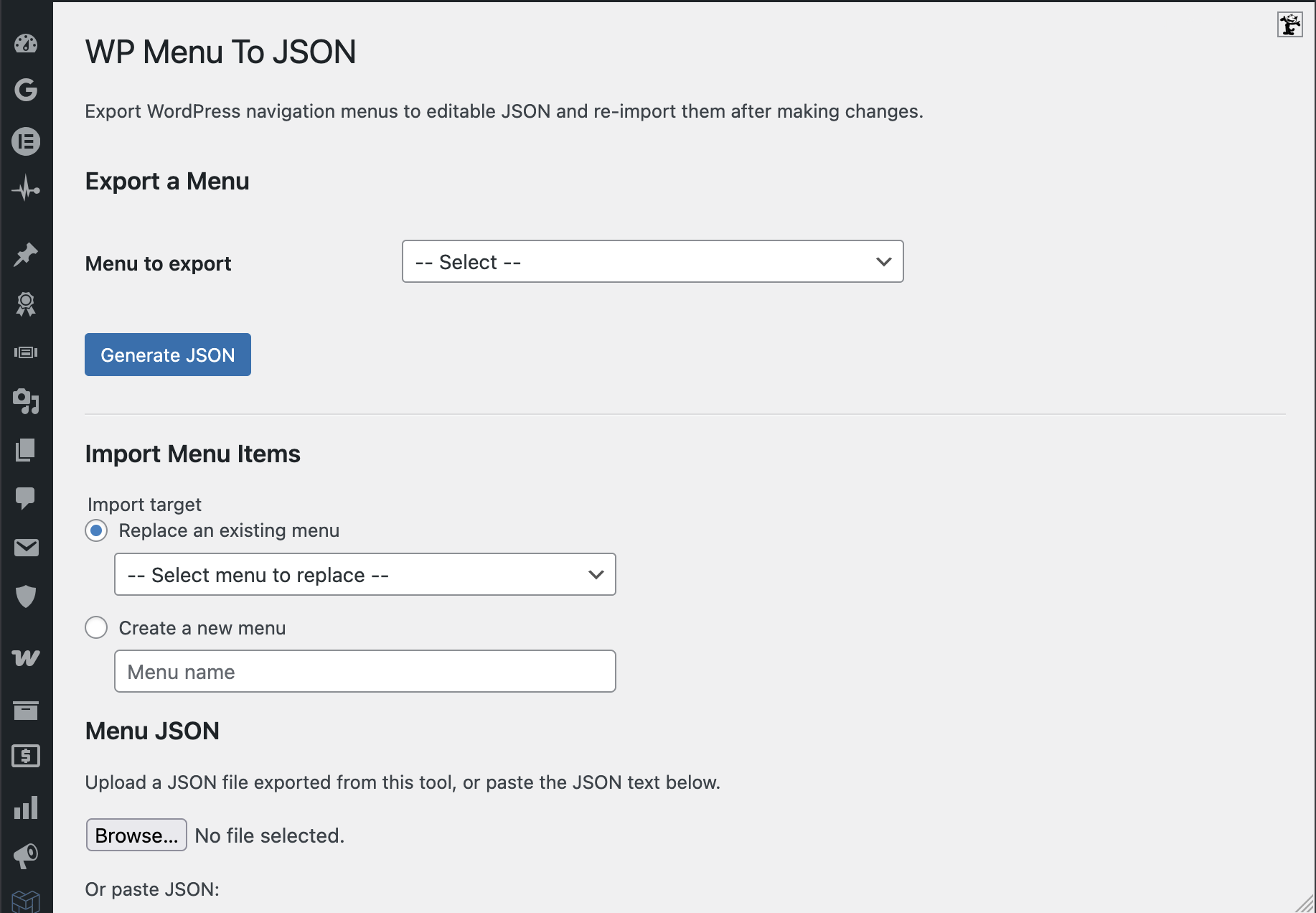 WP Menu to JSON screenshot